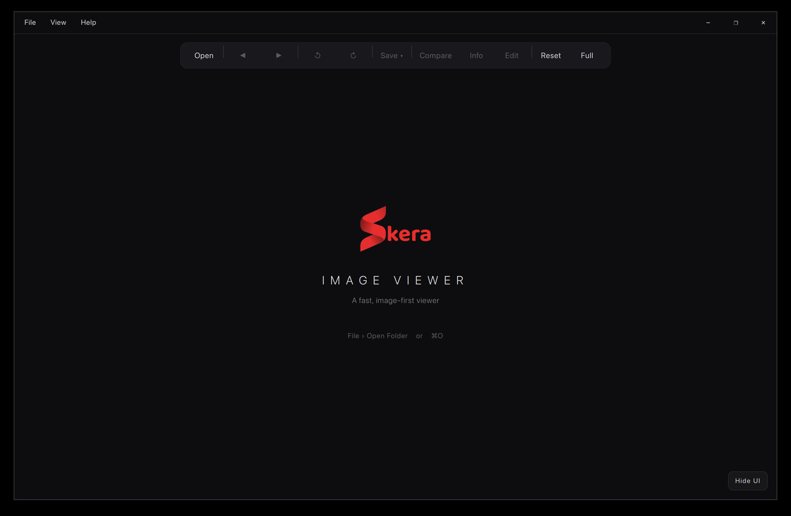 Skera's empty state, waiting for a folder